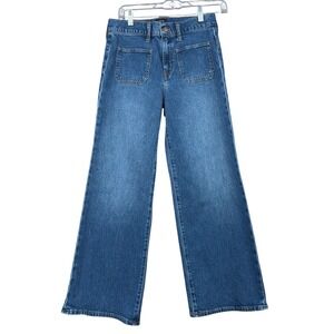 J.Crew Wide-Leg Crop Jeans Womens 26 Blue Medium Wash High Rise Patch Pocket